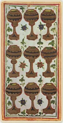 Kupornas nio, faksimil av ett tarotkort från Visconti-däcket, 1441-47